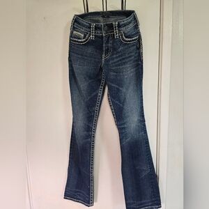 Silver Jeans Dark Blue Flared Jeans with Contrast Stitching